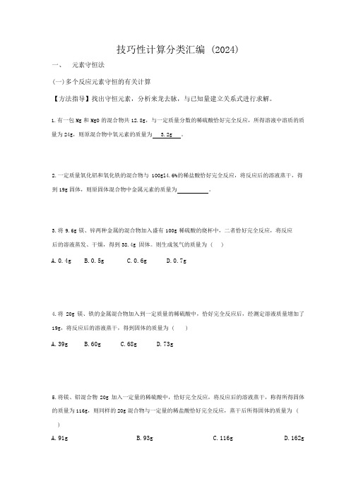 2024年中考化学技巧性计算分类训练+