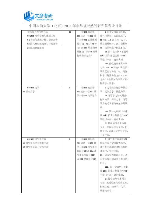 中国石油大学(北京)2018年非常规天然气研究院专业目录_中国石油大学(北京)考研网