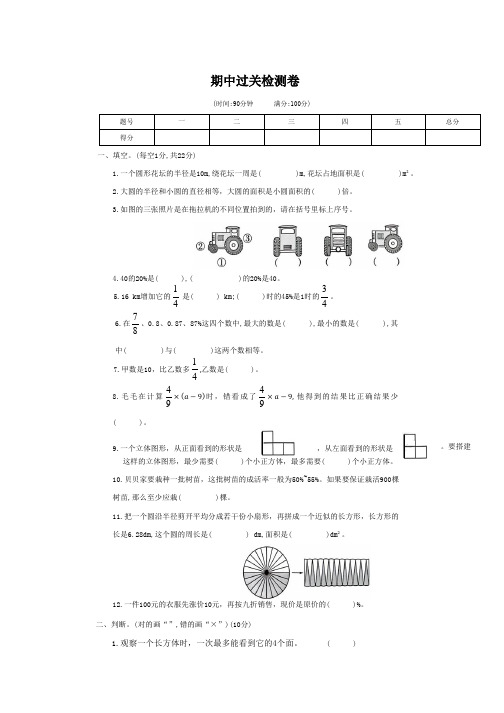 北师大版六年级上册数学期中测试卷含答案