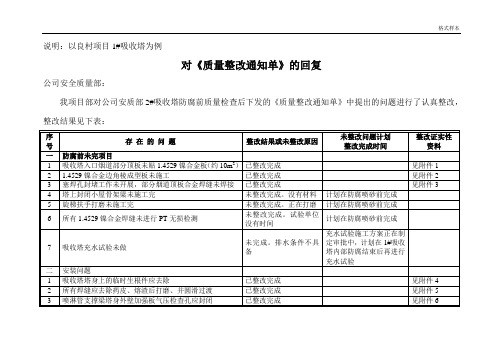 整改通知单回复的格式样本