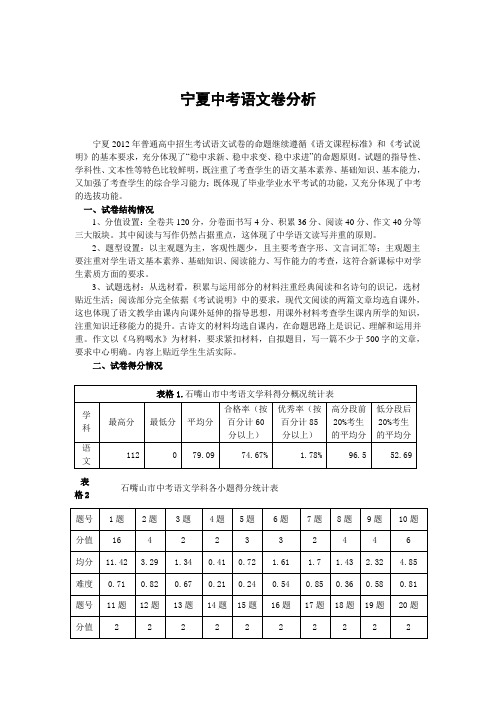 宁夏中考语文卷分析