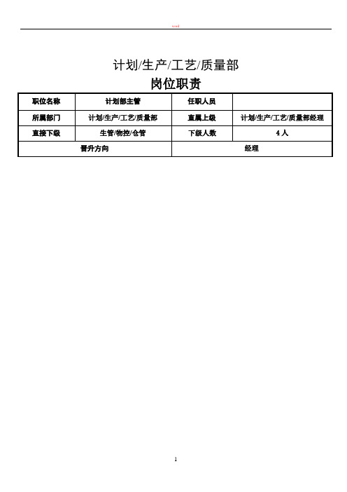 计划部主管职权及岗位说明书