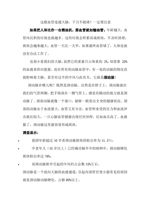 这根血管连通大脑-千万不能堵!一定要注意