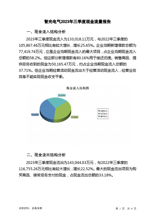 002169智光电气2023年三季度现金流量报告