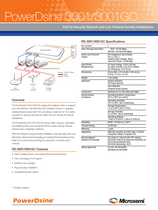 PowerDsine 3001 3001GC 单口中间设备概述说明书