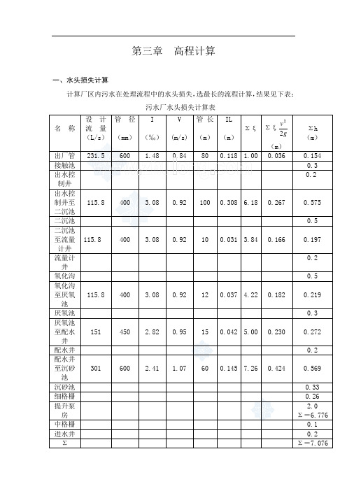 污水处理厂高程计算