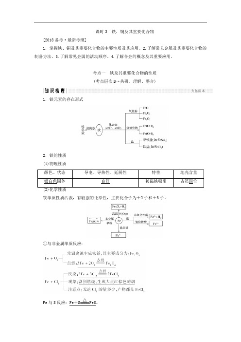 2018年高考化学(人教版)总复习教师用书第三章金属及其化合物课时3铁、铜及其重要化合物Word版含答案