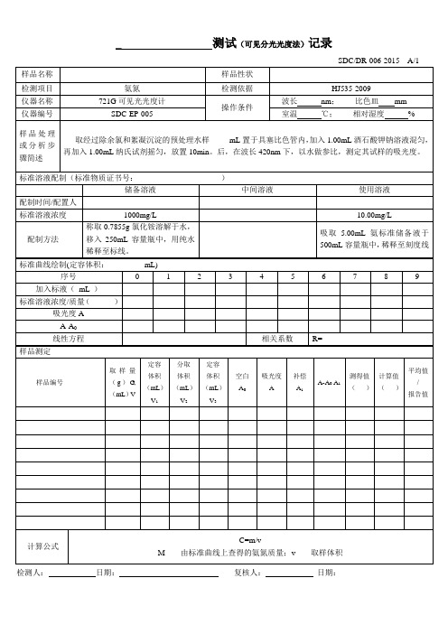 水质氨氮原始记录20161.12