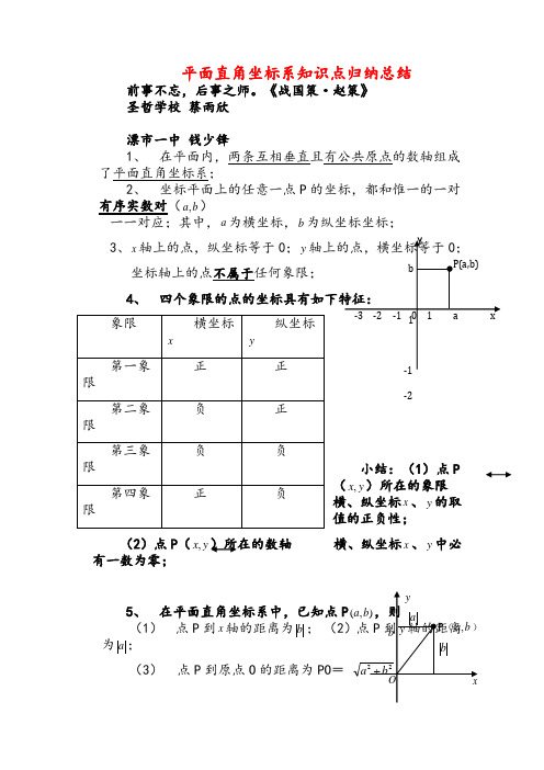 人教版七年级下册数学平面直角坐标系知识点归纳总结