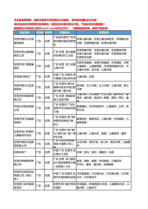 新版广东省东莞儿童内裤工商企业公司商家名录名单联系方式大全29家