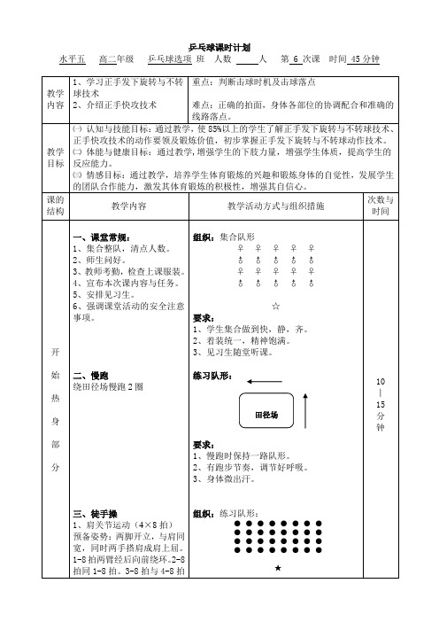 乒乓球课时计划006(公开课)