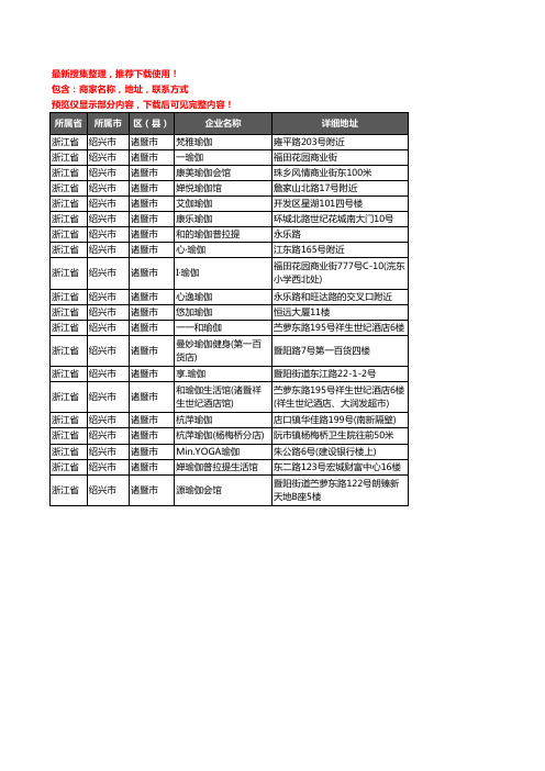 新版浙江省绍兴市诸暨市瑜伽企业公司商家户名录单联系方式地址大全20家