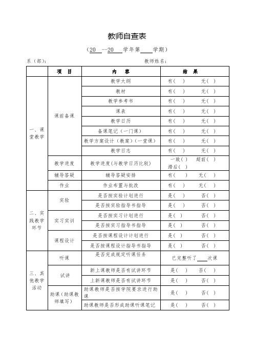 教师自查表及整改措施