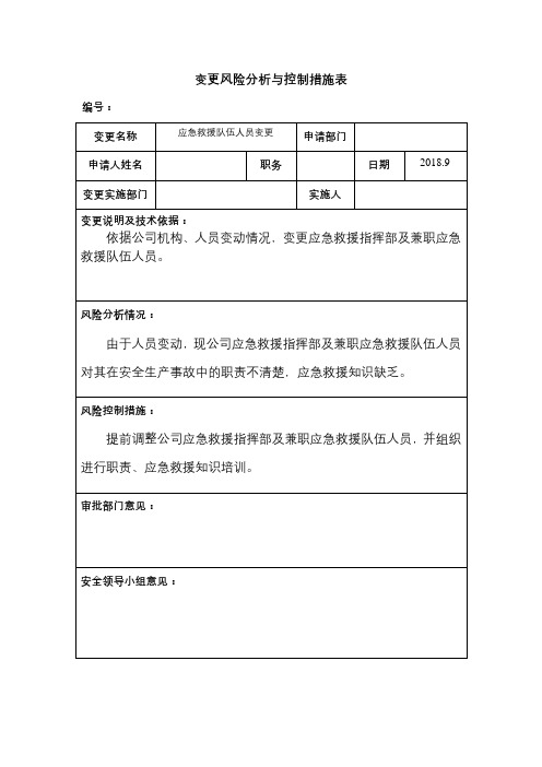 变更风险分析与控制措施表