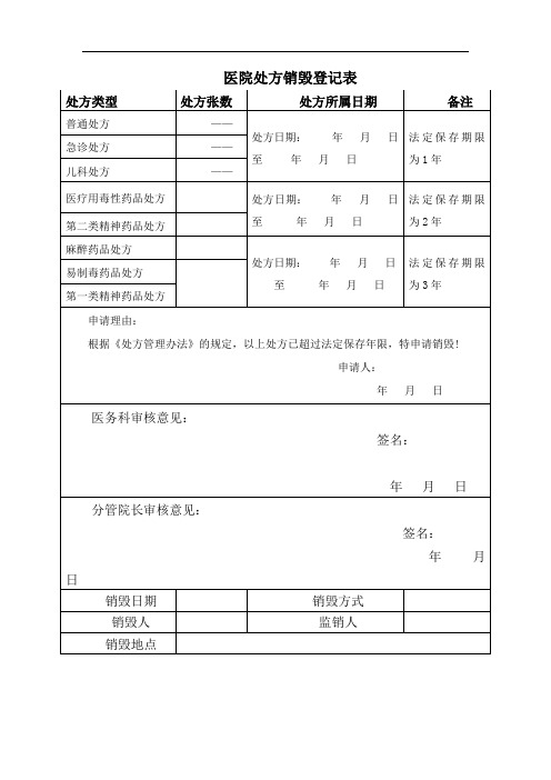 医院处方销毁登记表