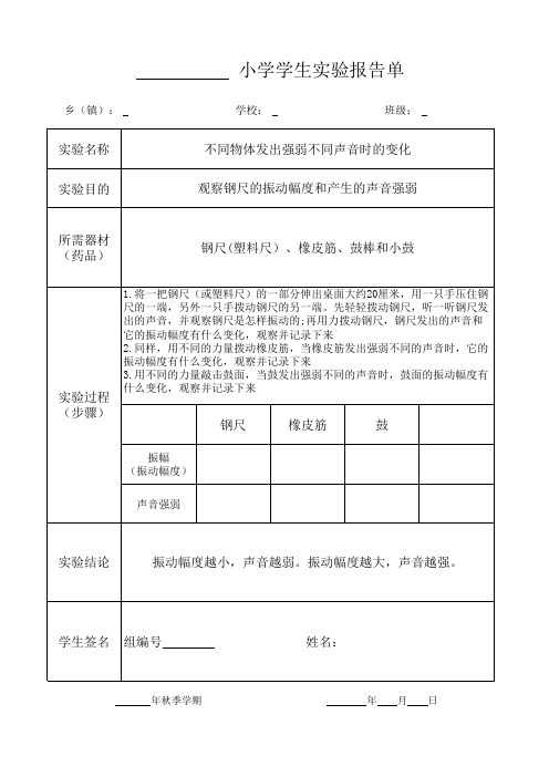 不同物体发出强弱不同声音时的变化