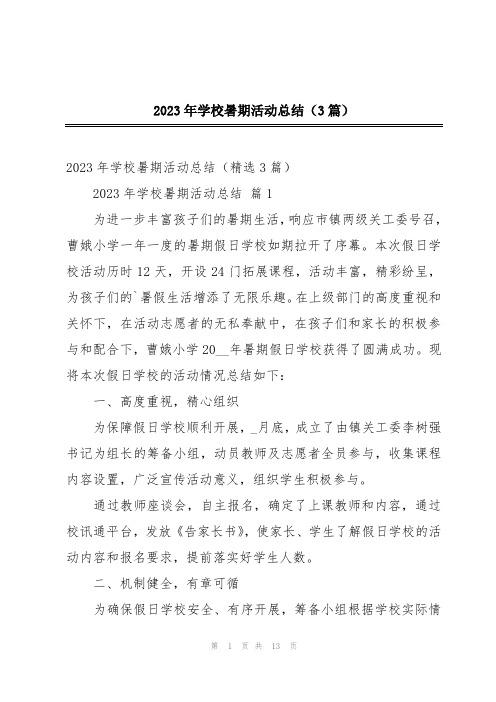 2023年学校暑期活动总结(3篇)