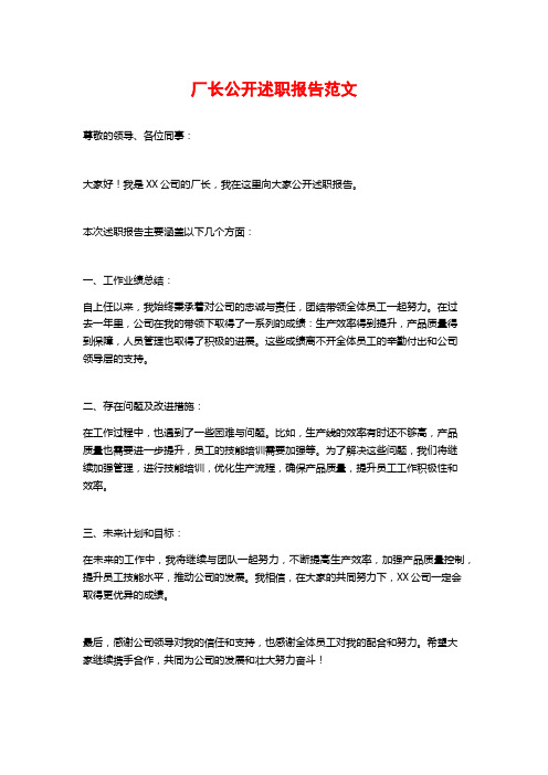 厂长公开述职报告范文