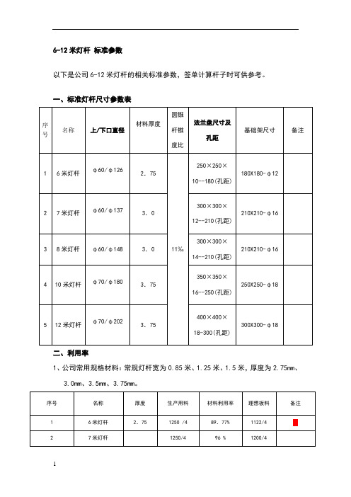 到12米路灯灯杆-标准参数