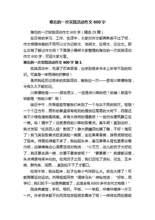 难忘的一次实践活动作文600字