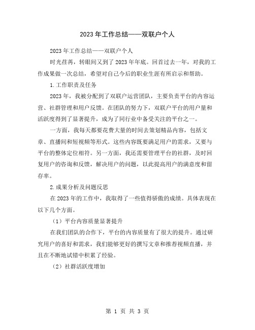 2023年工作总结——双联户个人