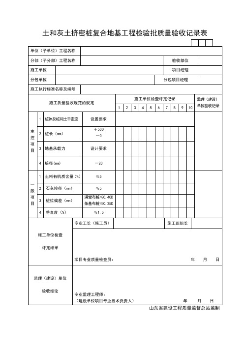 土和灰土挤密桩复合地基工程检验批质量验收记录表