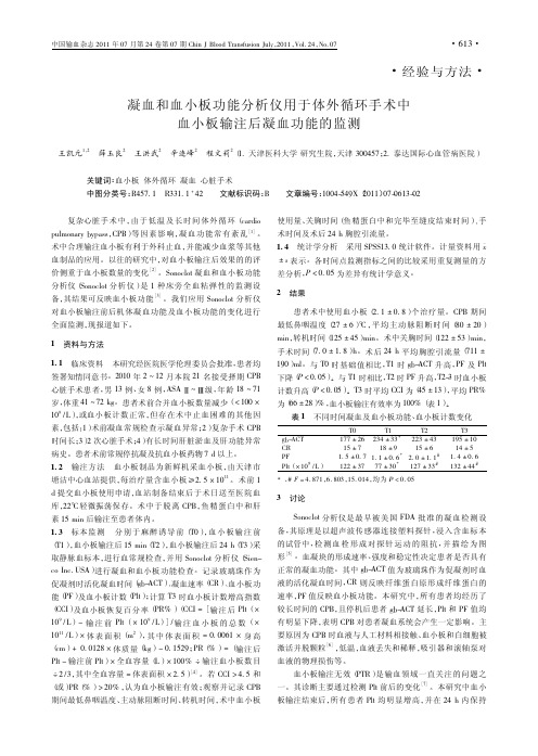 凝血和血小板功能仪用于体外循环手术中血小板输注后凝血功能的监测