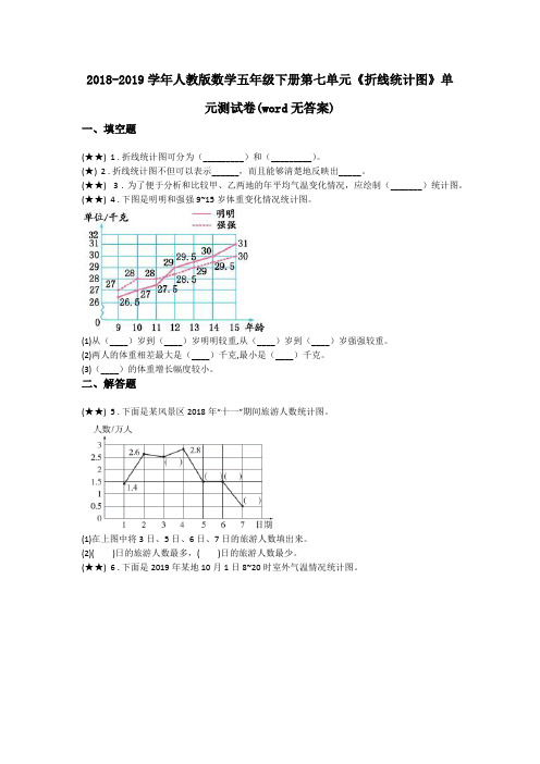 2018-2019学年人教版数学五年级下册第七单元《折线统计图》单元测试卷(word无答案)