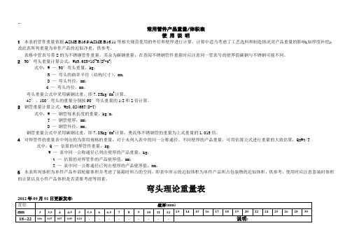 常用钢制管件(弯头、三通、异径管、管帽)理论重量体积表