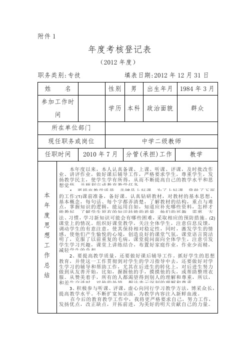 2012年度考核登记表