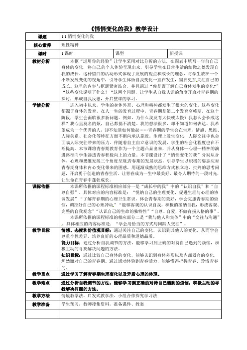 人教版道德与法治七年级下册 1.1 悄悄变化的我 教案设计