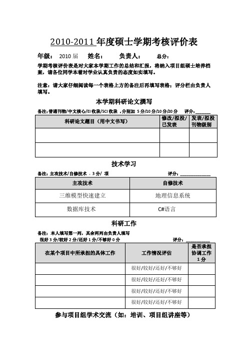 硕士研究生学期考评表