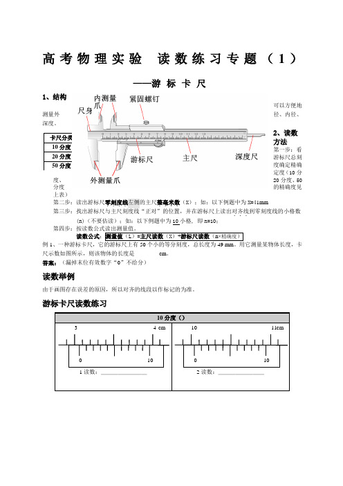 关于高考物理实验读数练习专题