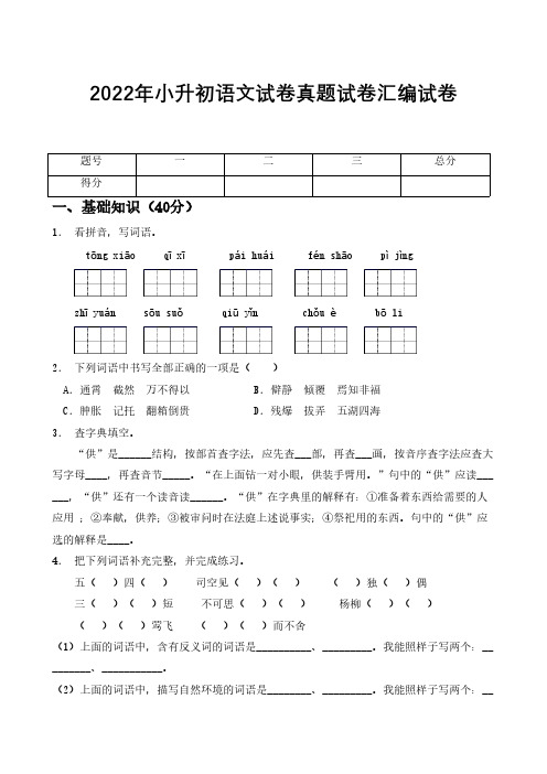 2022年小升初语文试卷真题汇编试卷【含答案】