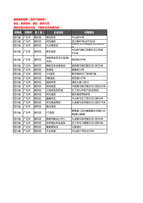 新版四川省广元市朝天区美容美发企业公司商家户名录单联系方式地址大全21家