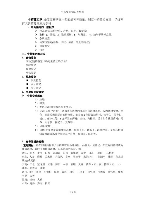 中药鉴别知识点整理