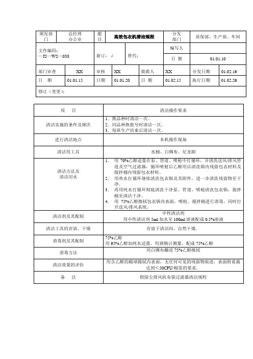 GMP认证全套文件资料71-高效包衣机清洁标准操作规程