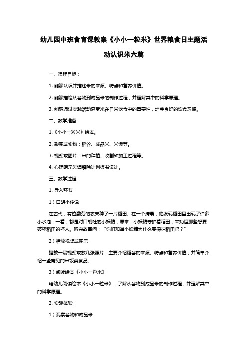 幼儿园中班食育课教案《小小一粒米》世界粮食日主题活动认识米六篇