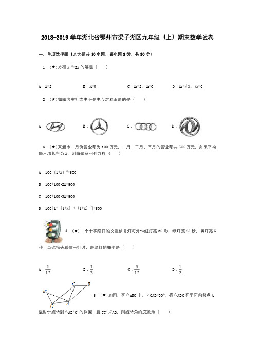 2018-2019学年湖北省鄂州市梁子湖区九年级(上)期末数学试卷