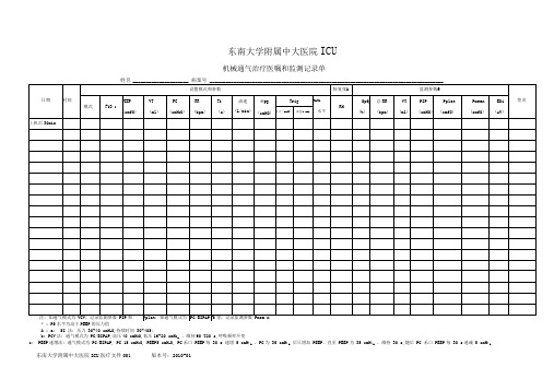 中大医院ICU医疗文件1-机械通气治疗记录