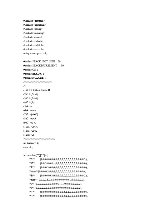 IF-ELSE条件语句的翻译程序设计(简单优先法、输出四元式)