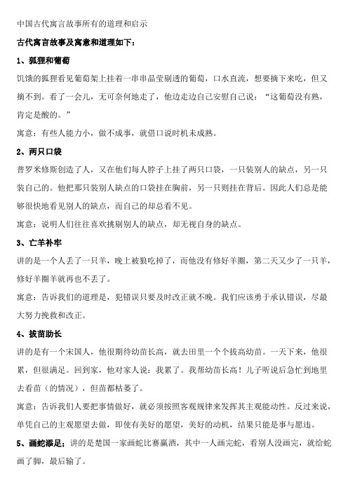 中国古代寓言故事所有的道理和启示