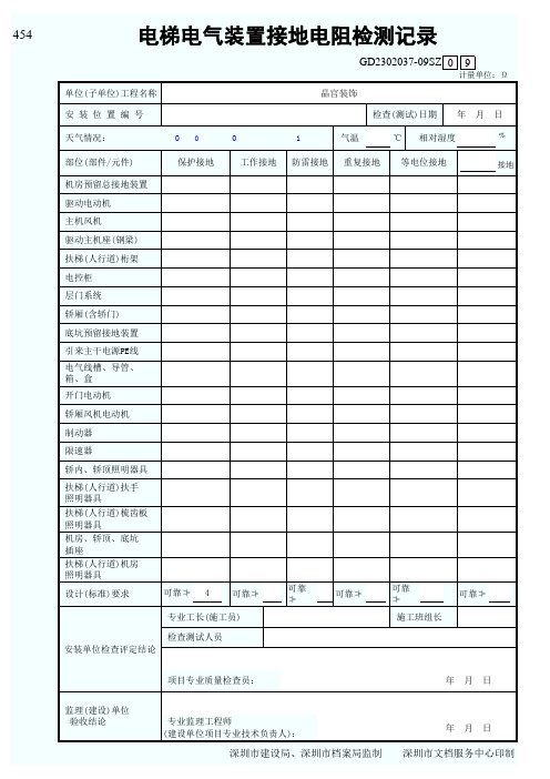 电梯电气装置接地电阻检测记录