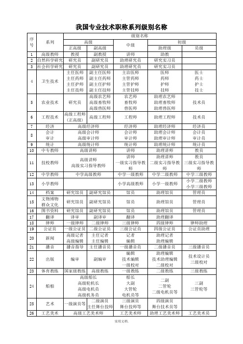 专业技术职称等级分类