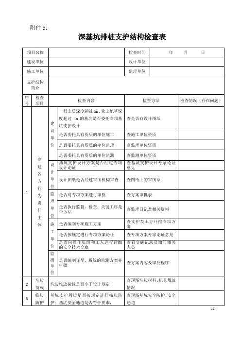 深基坑排桩支护结构检查表 表3