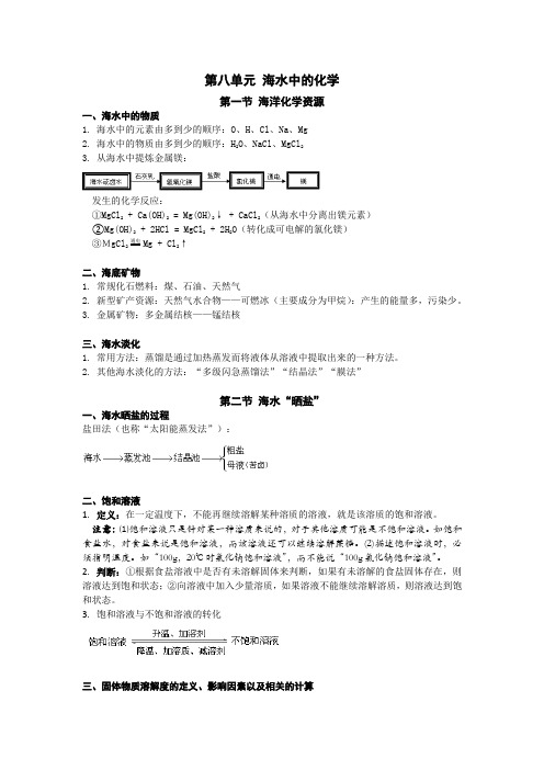 九年级化学知识点(鲁教版)第八单元 海水中的化学