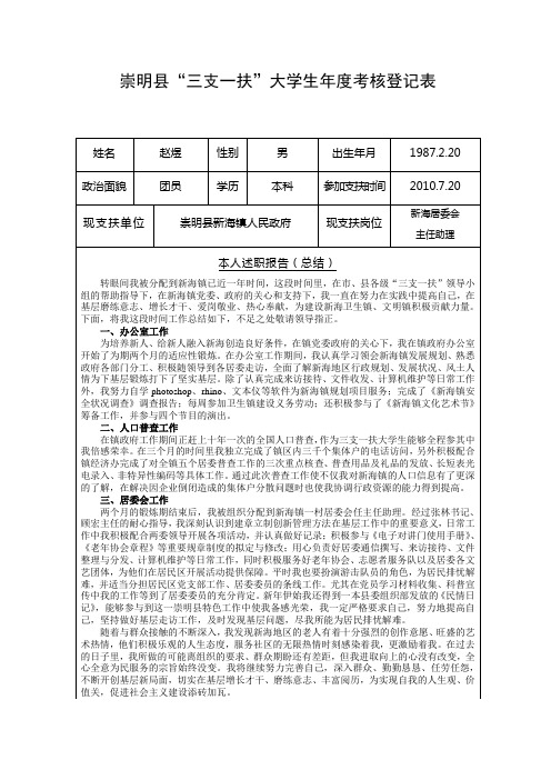 崇明县“三支一扶”大学生年度考核表格