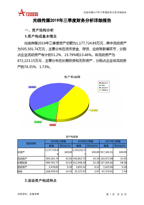 光线传媒2019年三季度财务分析详细报告