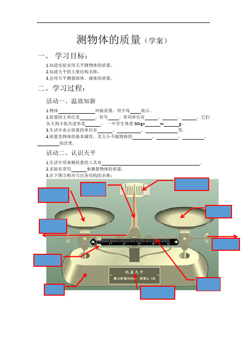 物理人教八年级上册测物体的质量公开课学案