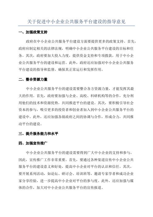 关于促进中小企业公共服务平台建设的指导意见